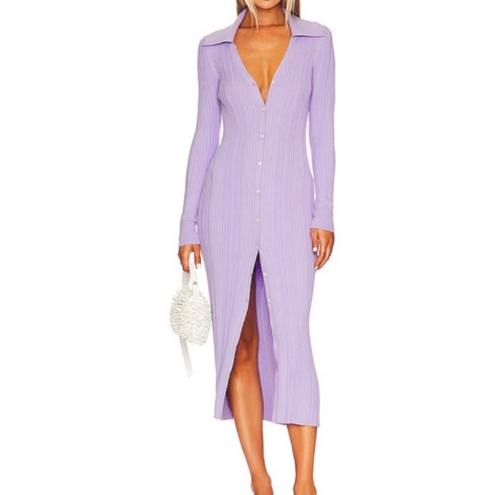 Song of Style Sanura Collar Cardigan Dress Lilac Purple Ribbed Knit Size XS